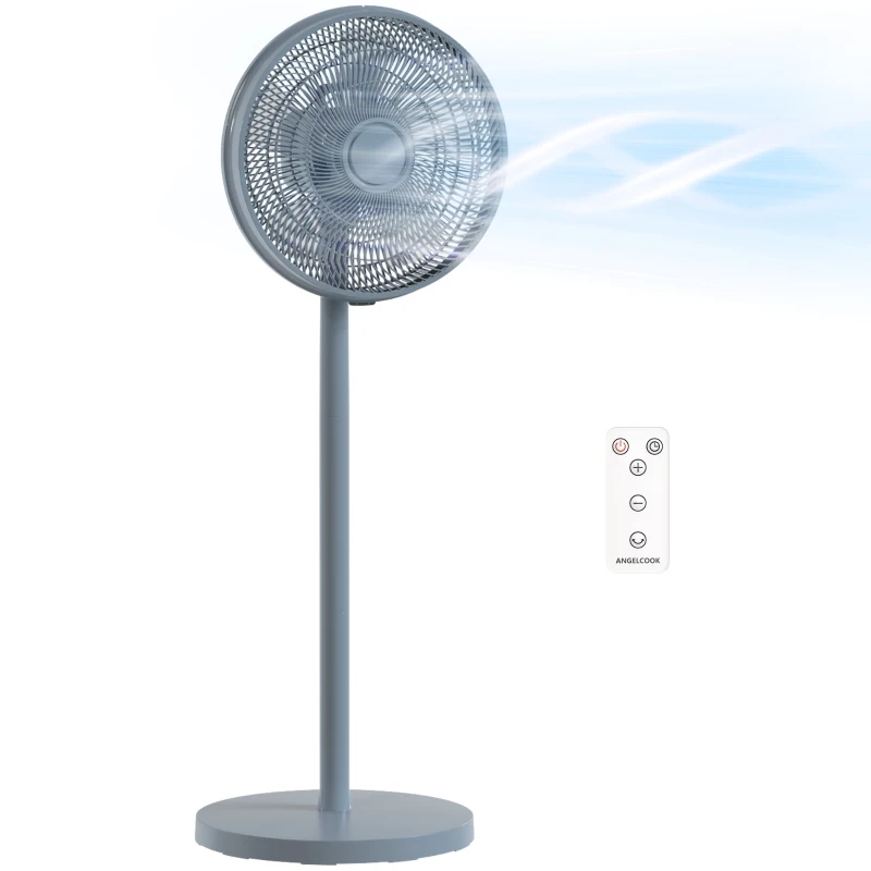 HOMCOM 40 cm Standing Fan, Cooling Floor Fan with 80° Oscillating, Adjustable Tilt and Height, 4 Speed, Remote Control, Grey