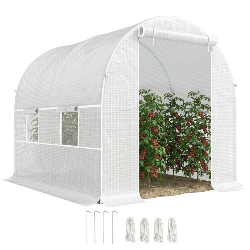 Outsunny 2.5 x 2 x 2 m Large Walk-In Tunnel Greenhouse, Outdoor Polytunnel Plant Shelter, Galvanised Steel Frame, White