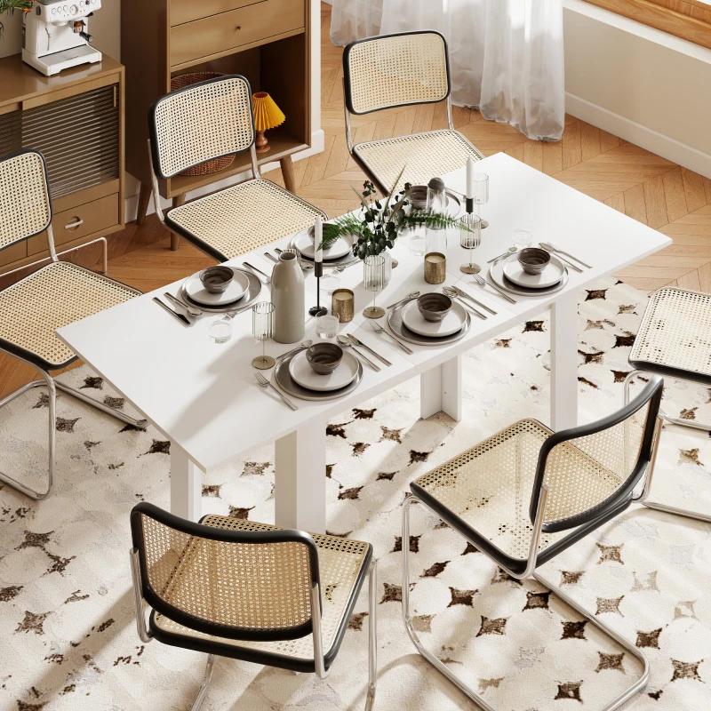 HOMCOM Mesa de jantar extensível, mesa de cozinha retangular, para 6-8 pessoas, 140-180 x 80 cm, branco