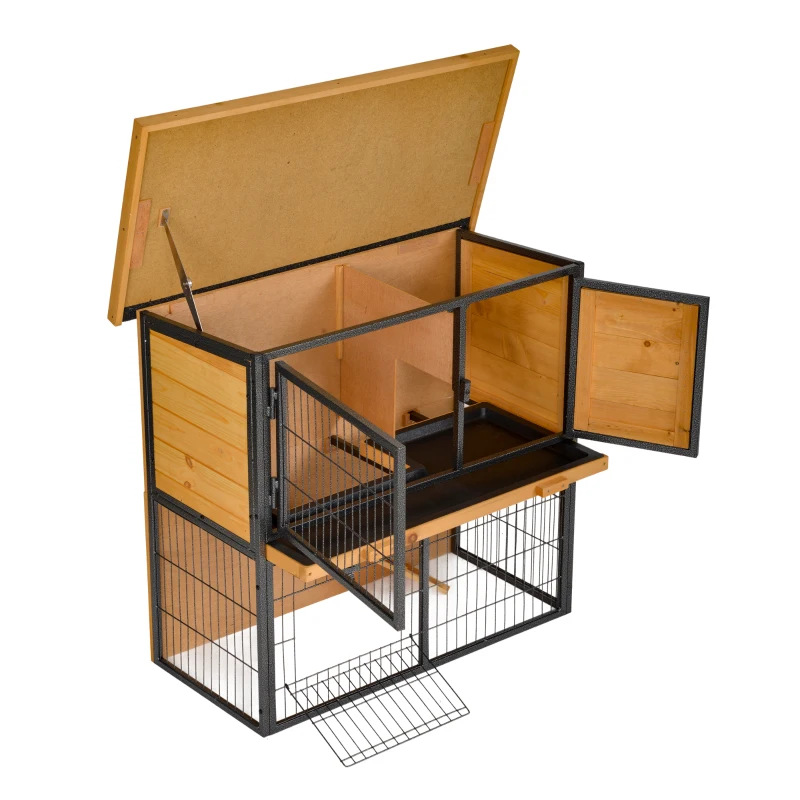 Pawhut Cusca Iepuri Exterior – Lemn & Metal, Cu Rampa & Spatiu Deschis