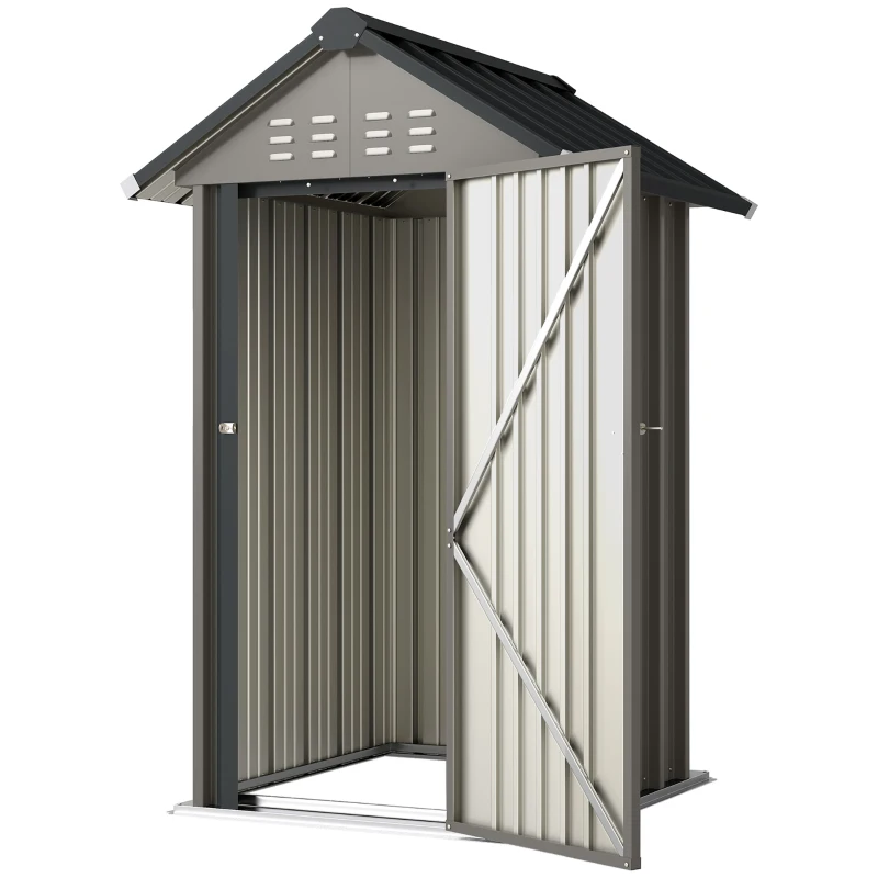 Outsunny Depozit metalic pentru unelte 1,17 m², magazie cu acoperiș în două ape, ventilație, lacăt și mănuși, 122 x 121 x 192 cm