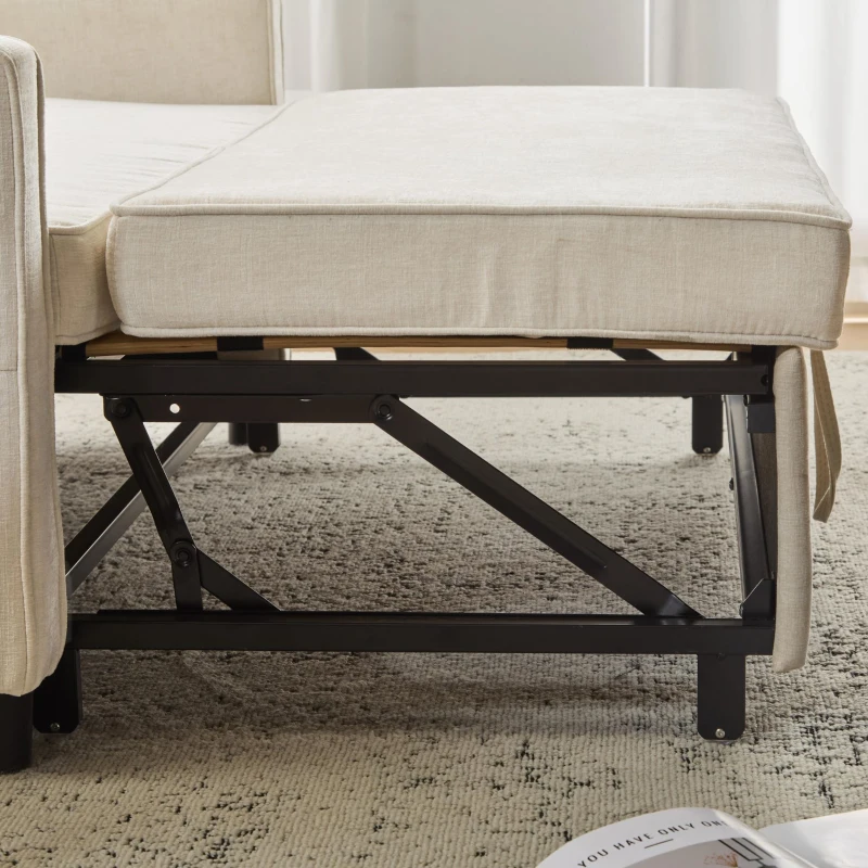 Divano letto a due posti con funzione letto, estraibile, schienale regolabile, rivestimento in chenille, 142x79x85 cm, Beige