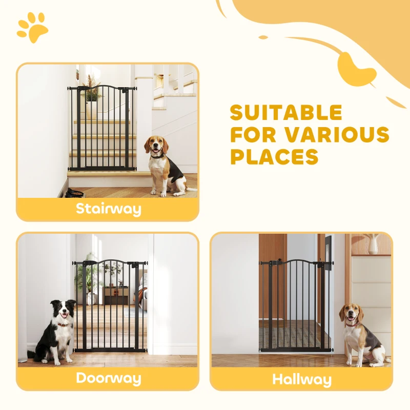 PawHut Pressure Fit Dog Gate, 94cm Tall Pet Stairs Gate, Auto Close Safety Barrier, 74-80cm Wide, with Double Locking, Black
