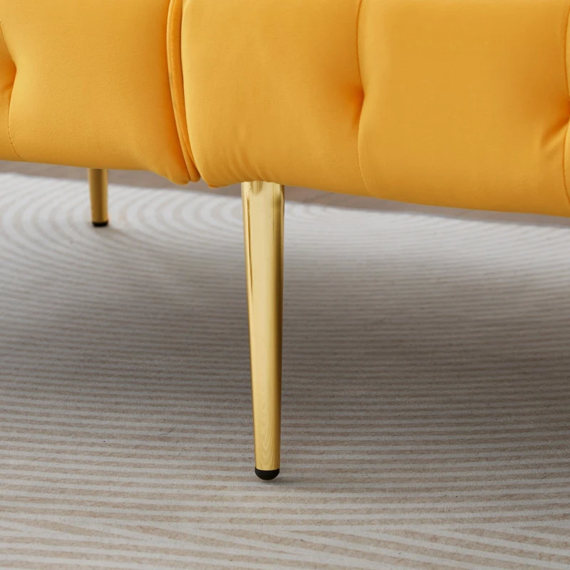 Divano-letto 2 posti, rivestimento in velluto, piedi dorati, 178x82x70 cm, Giallo