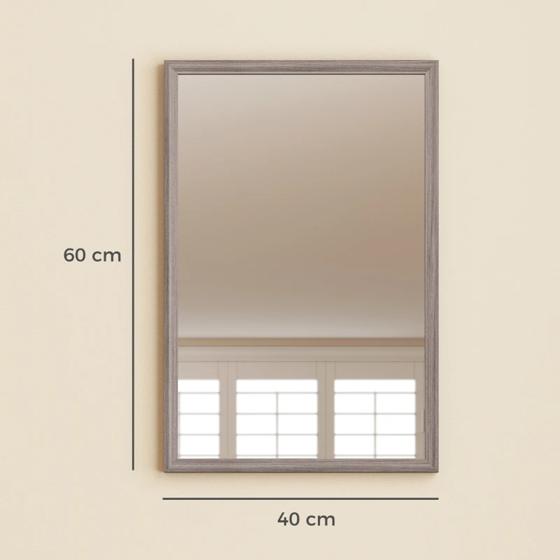 HOMCOM Wall Bathroom Mirror, 40 x 60 cm Wall-Mounted Mirror for Living Room, Bedroom, Hallway, Grey