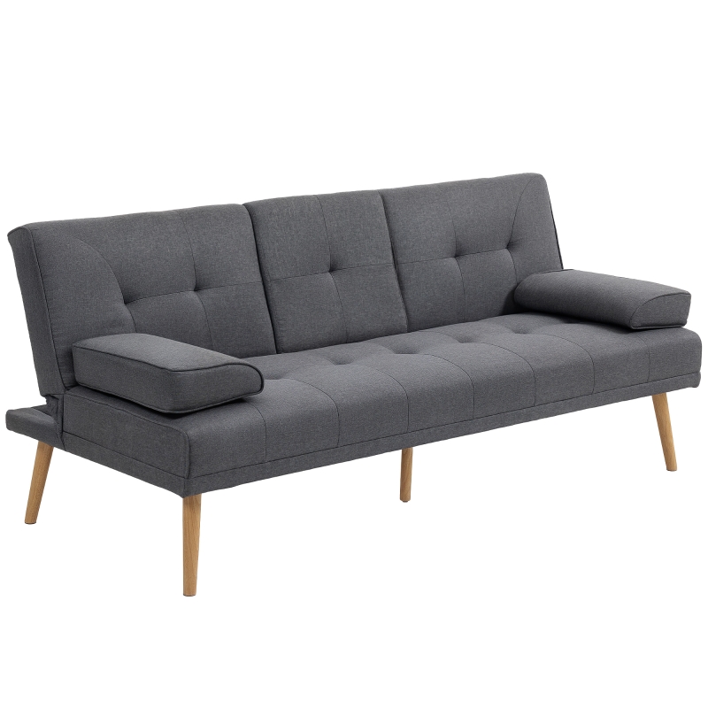 HOMCOM Sofá Cama 3 Plazas Plegable con Respaldo Ajustable de 3 Niveles Reposabrazos Desmontable 181x77x78 cm Gris Oscuro