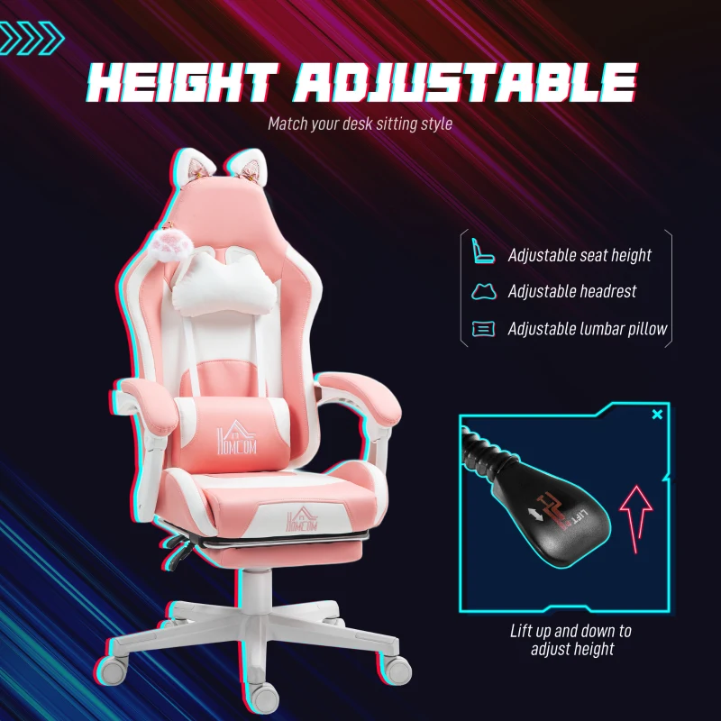 Ergonomiczny fotel gamingowy z podparciem lędźwiowym, podnóżek