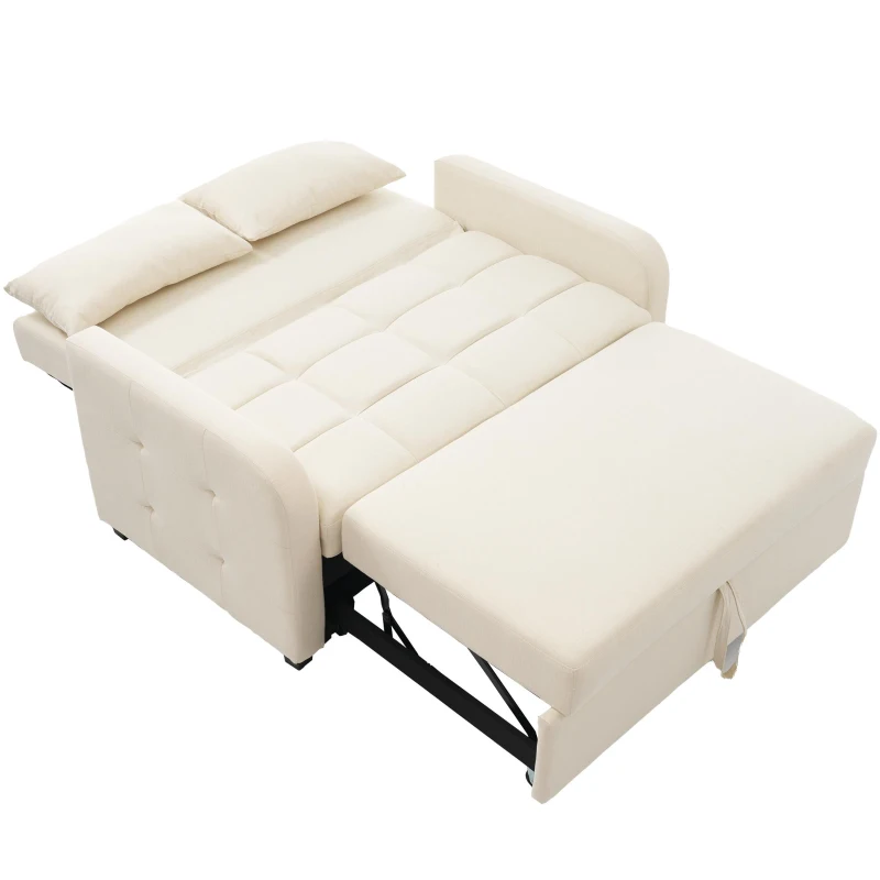 Divano-letto pieghevole multifunzionale, 2-in-1, schienale regolabile, rivestimento in cotone e lino, 127x75x94 cm, Beige