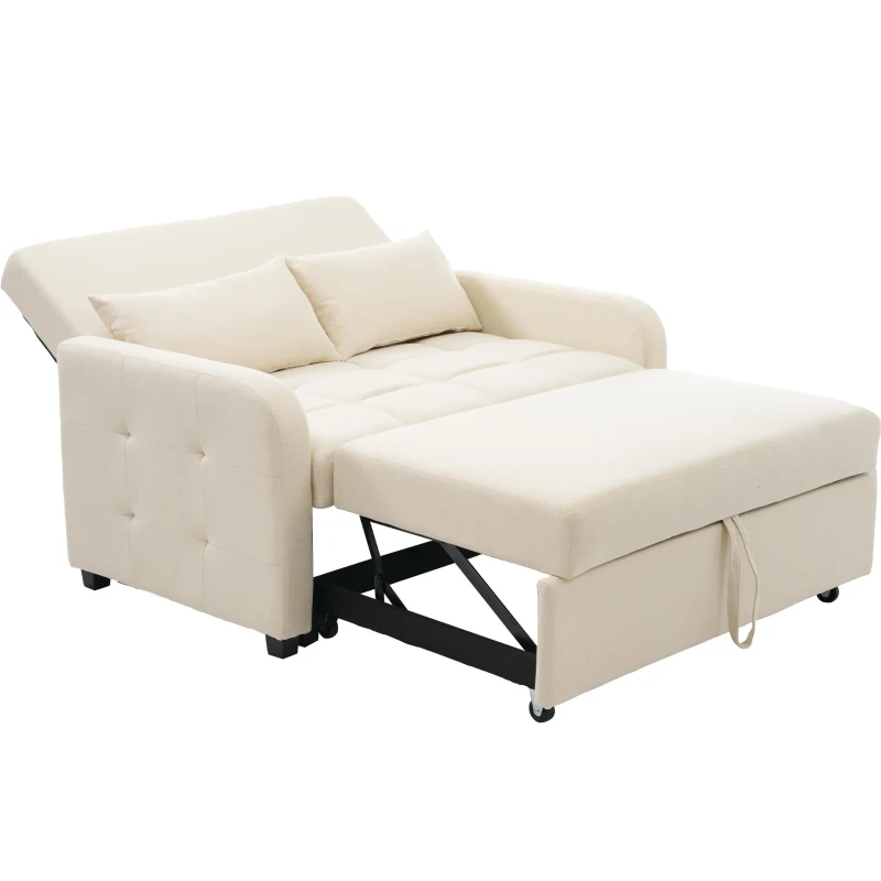Divano-letto pieghevole multifunzionale, 2-in-1, schienale regolabile, rivestimento in cotone e lino, 127x75x94 cm, Beige