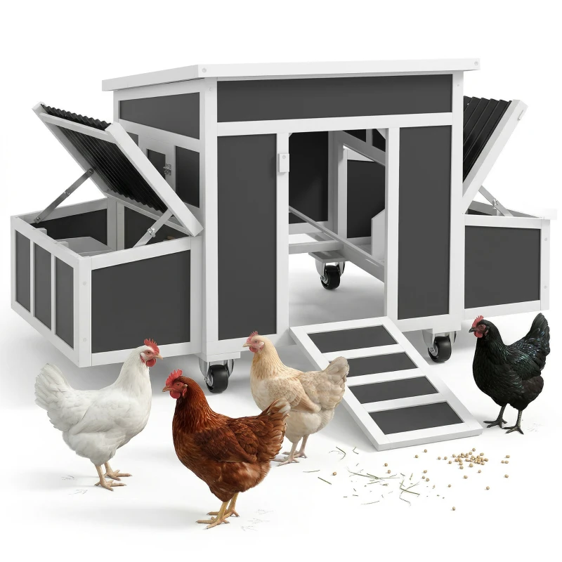 PawHut Adăpost din Lemn pentru Găini, cu Cuiburi pentru 6 Găini, Gri Închis