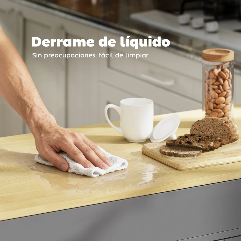 HOMCOM Isla de Cocina con Ruedas Encimera Extensible 4 Puertas Estantes Ajustables Especiero y Soporte para Toallas Gris