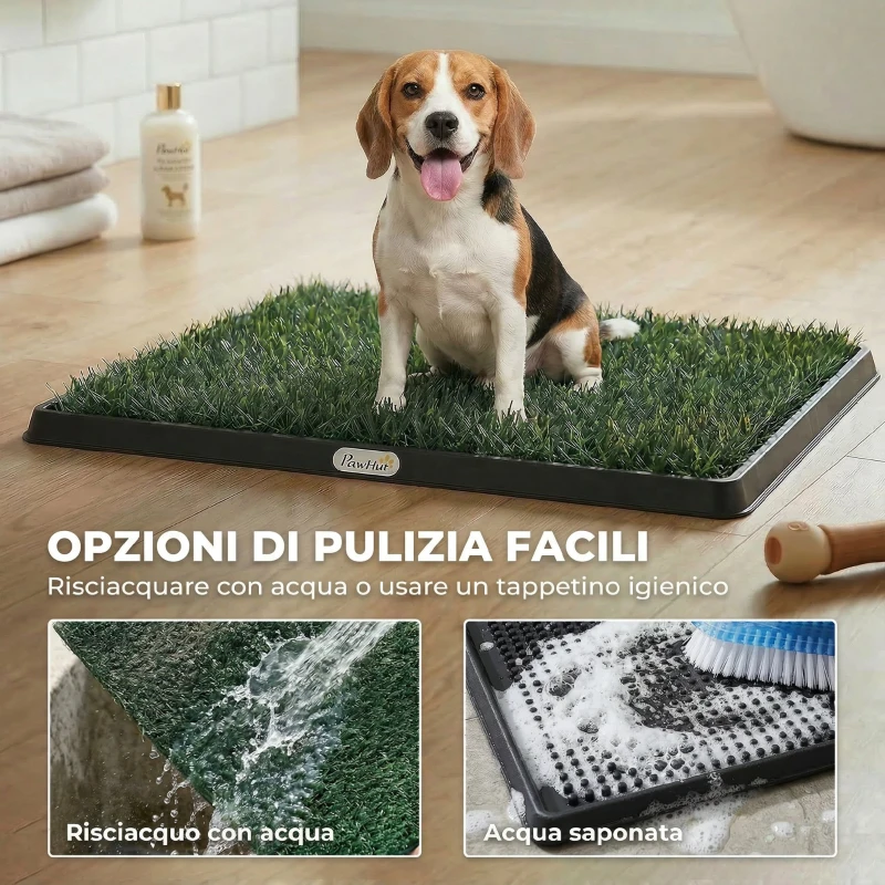 PawHut Tappetino Erboso Lavabile per Cani con Erba Artificiale e Vassoio per Uso Interno ed Esterno 76 x 50,5 cm