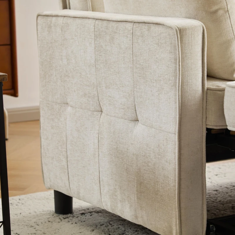 Divano letto a due posti con funzione letto, estraibile, schienale regolabile, rivestimento in chenille, 142x79x85 cm, Beige