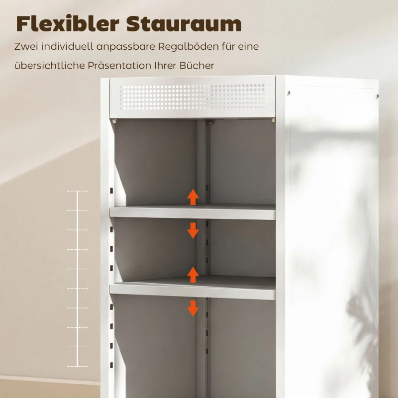 HOMCOM Bücherregal mobil mit verstellbaren Regalen, 3-stufiger Rollwagen mit oberem Korb, Weiß