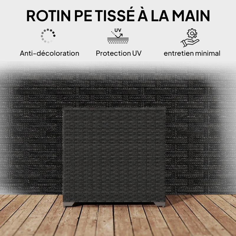 Outsunny Coffre de jardin en résine tressée coffre de rangement extérieur 253 L imperméable avec doublure zippé 72x72x70cm noir