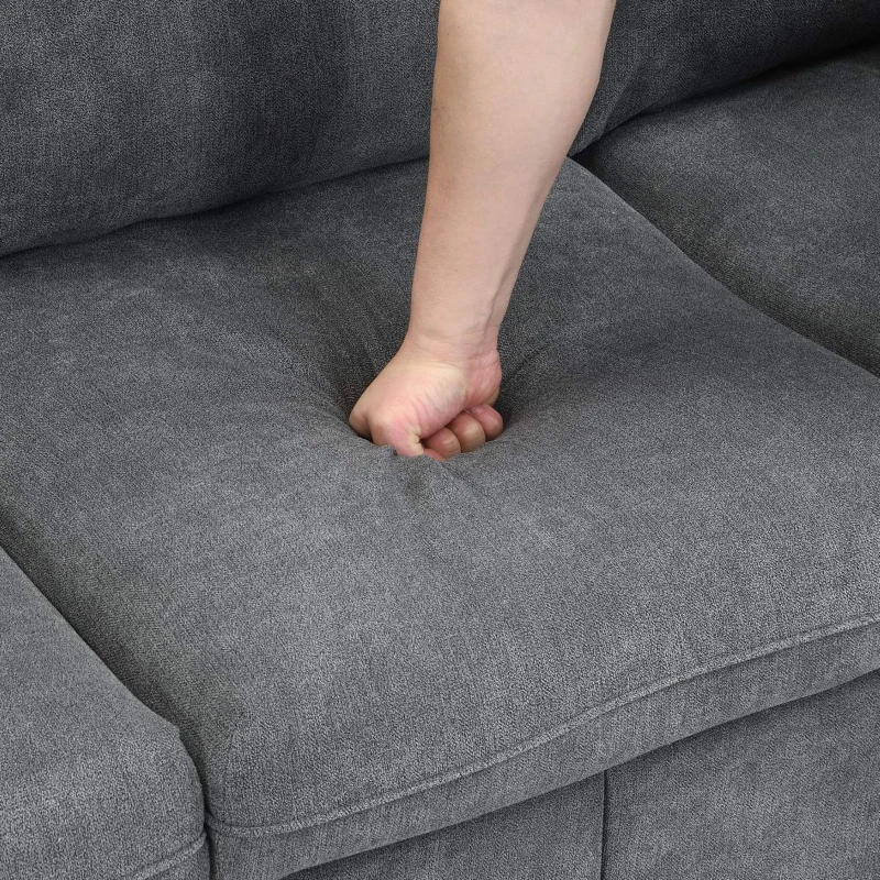 Divano angolare a U, con vano contenitore, pouf incluso, rivestimento in chenille, 188x186x86 cm, Grigio scuro