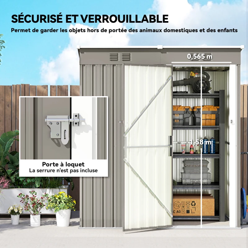 Outsunny Abri de Jardin en Métal Adossable 2 Grilles d'Aération Toit Incliné Anti-UV 163x90x179cm Gris Clair