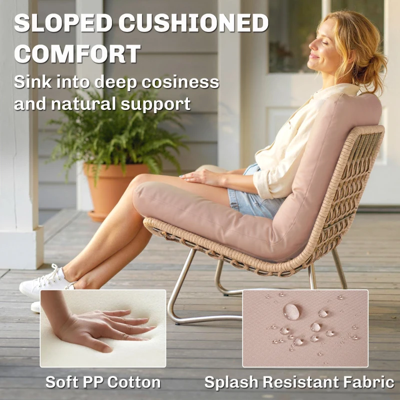 Outsunny Zestaw Mebli Ogrodowych 4-częściowy Zestaw Rattanowy z Sofą Dwuosobową, 2 Fotelami, Stolik ze Szkłem, Szerokie i Głębokie Siedziska, Grube Poduszki