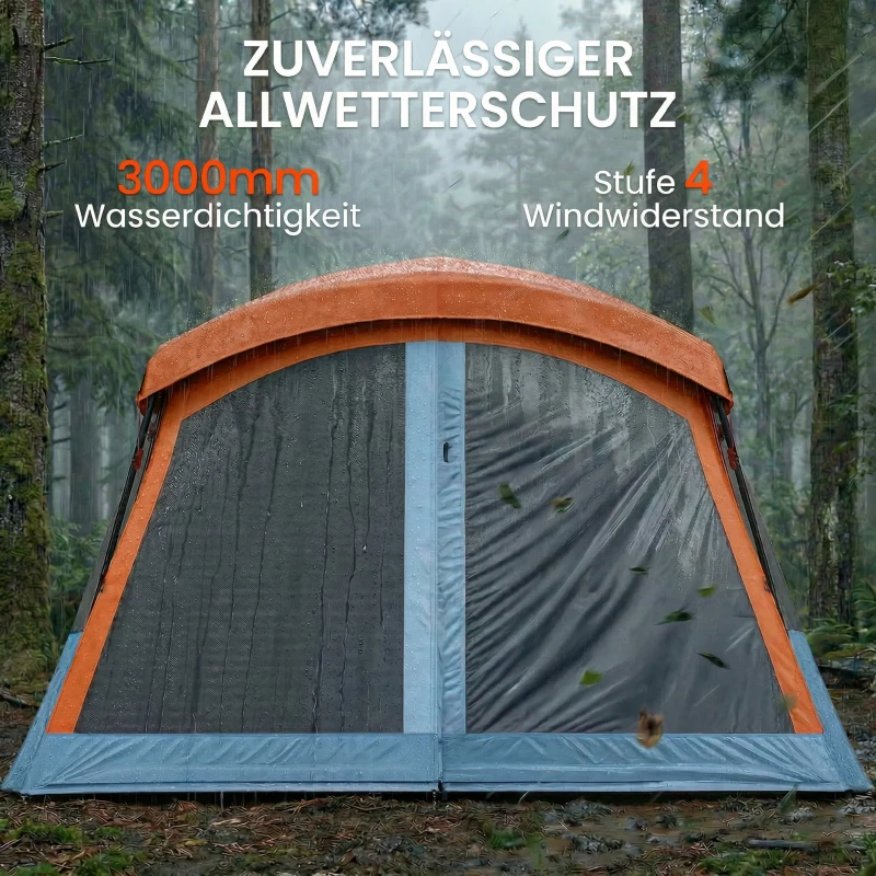 Outsunny Namiot tunelowy 4-osobowy namiot rodzinny z sypialnią i salonem okna dachowe folia podłogowa wysokość 3000 mm słupa wody