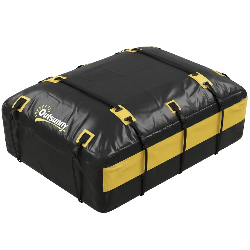 Outsunny Bolsa de Techo para Coche 594L Impermeable con 6 Correas Alfombrilla Antideslizante Ganchos para Vehículos Amarillo