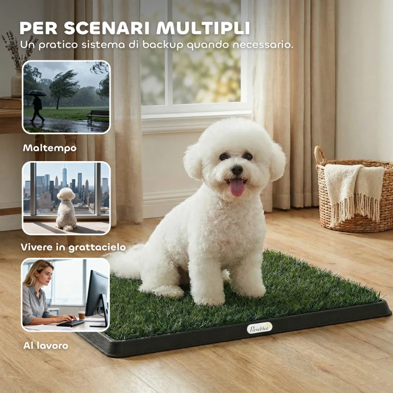 PawHut tappetino per cani con vassoio ed erba artificiale, 63 x 50,5 cm, verde