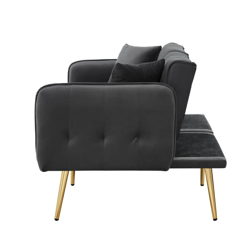 Divano-letto 2 posti, rivestimento in velluto, piedi dorati, 178x82x70 cm, Grigio