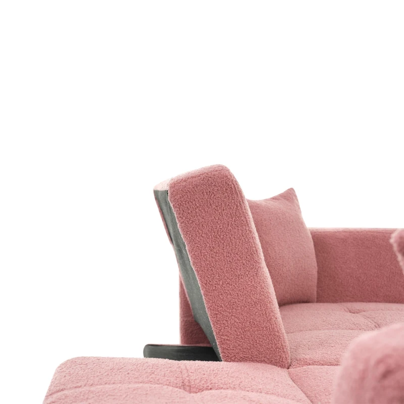 Divano letto con funzione letto, schienale regolabile, gambe dorate, rivestimento in sherpa, 175x64x72 cm, Rosa