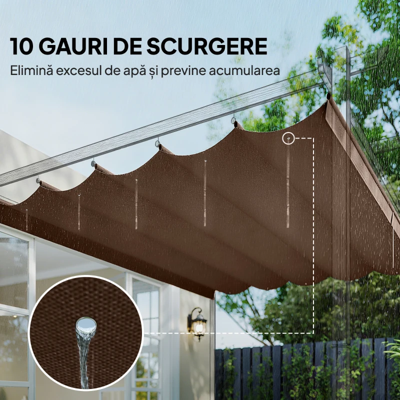 Outsunny Acoperiș pentru pergolă gazebo cu 10 orificii de drenaj, din poliester, 250x255 cm, pentru pergolă 3x3 m, culoare cafea
