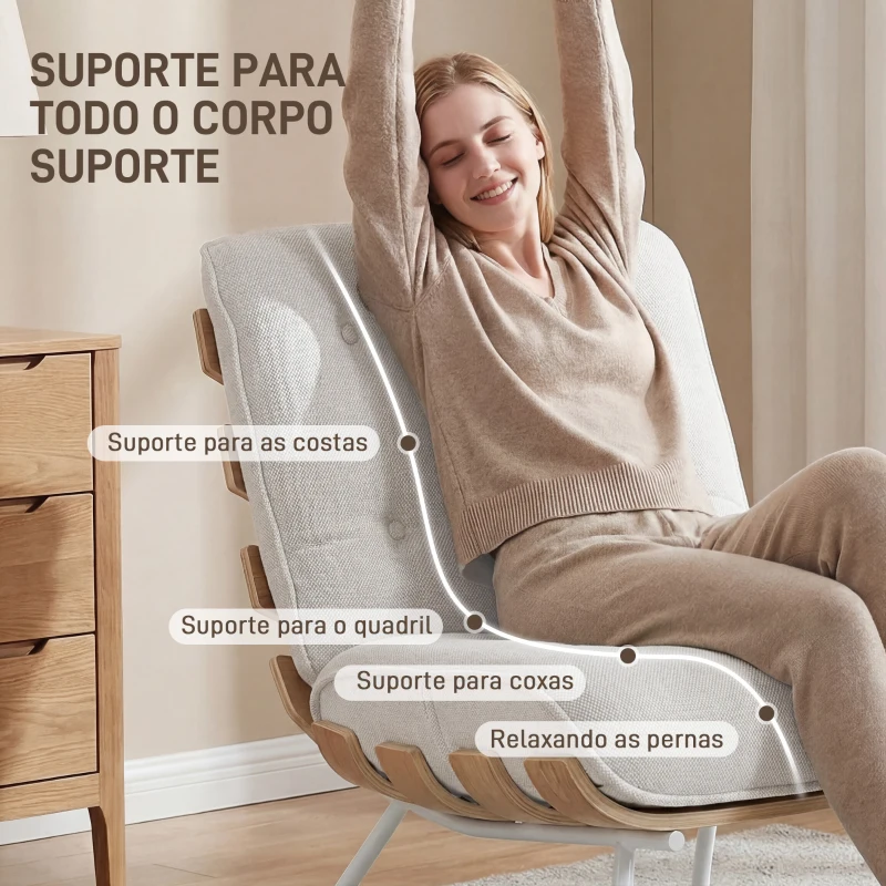 HOMCOM Poltrona de Sala Estofada em Linho com Assento Acolchoado Suporte com Estrutura de Aço 62,5x94x81 cm Creme