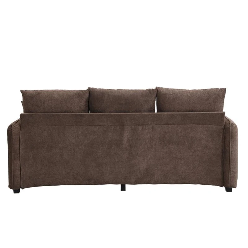 Divano angolare a U, con vano contenitore, pouf incluso, rivestimento in chenille, 188x186x86 cm, Marrone