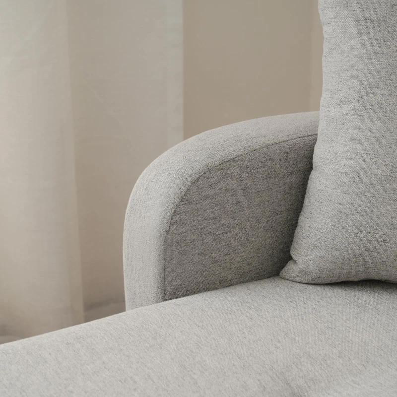 Divano angolare a forma di L con chaise longue, rivestimento in cotone-lino, cuscini inclusi, 166x118x77 cm, Grigio