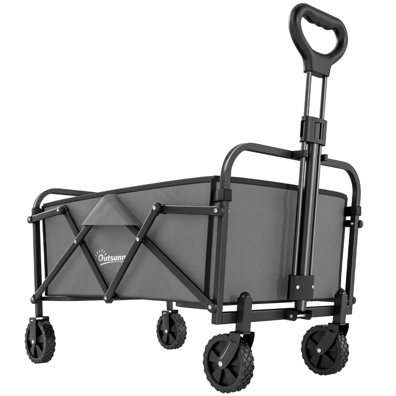 Outsunny Chariot de Jardin Charrette de Transport Pliable Tout-Terrain 66L Charge 68kg Poignée Réglable 81 x 45 x 89 cm Gris