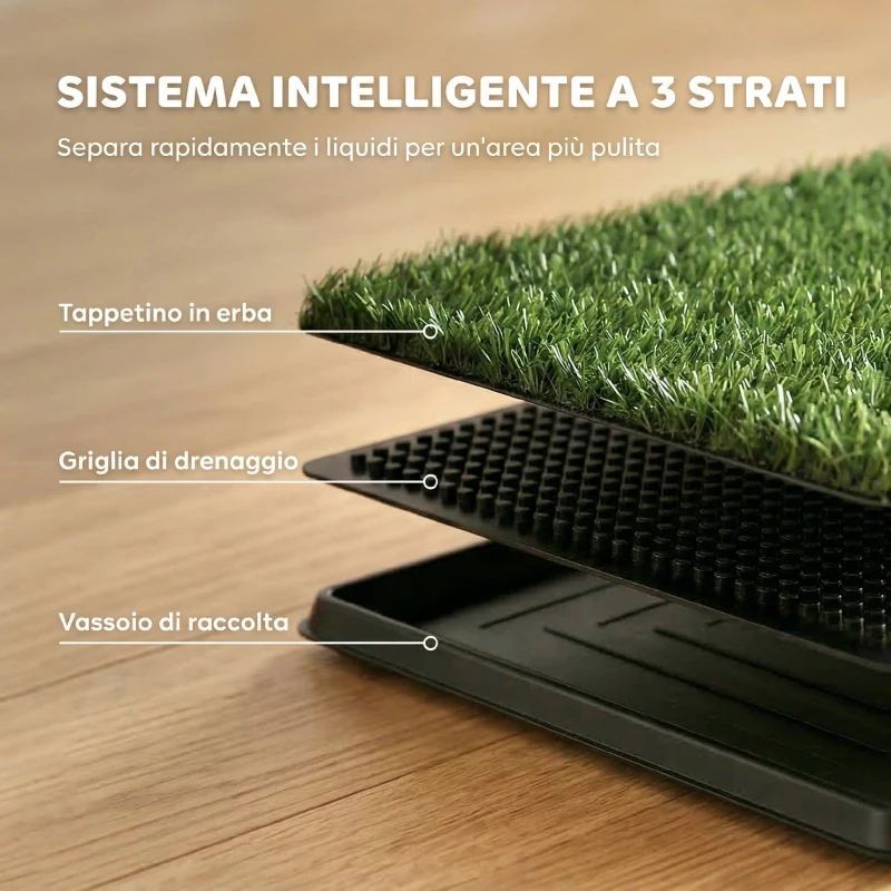 PawHut tappetino per cani con vassoio ed erba artificiale, 63 x 50,5 cm, verde