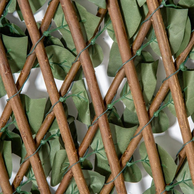 Outsunny Set de 4 garduri vii artificiale din iederă extensibile, panou paravan cu frunze din poliester şi ratan, 200 x 100 cm, Verde
