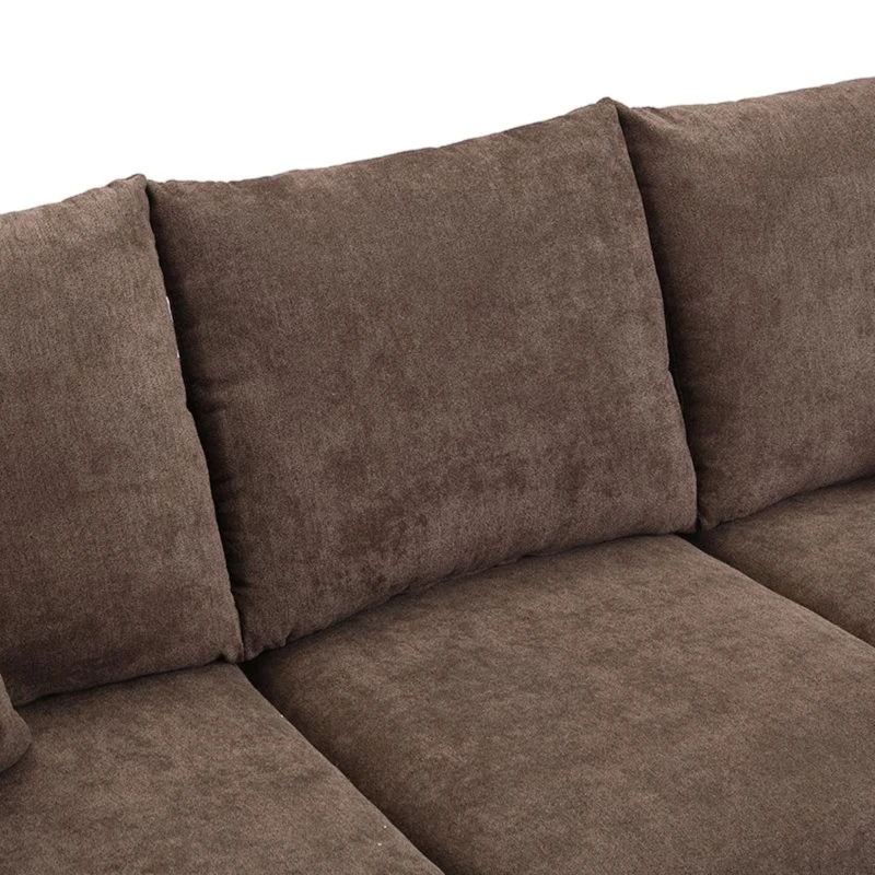 Divano angolare a U, con vano contenitore, pouf incluso, rivestimento in chenille, 188x186x86 cm, Marrone