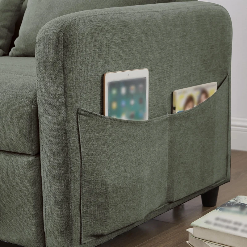 Divano pieghevole a due posti, rivestimento in cotone-lino, 114x77x82,5 cm, Verde militare