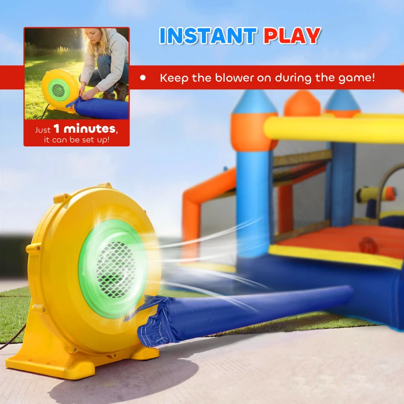 AIYAPLAY Dmuchany zamek 8-w-1 z dmuchawą, zjeżdżalnią, brodzikiem, trampoliną i ścianką wspinaczkową do użytku wewnątrz i na zewnątrz, 350x325x210 cm, wielokolorowy