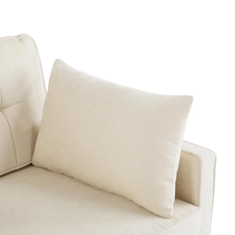 Divano letto a due posti con funzione letto, estraibile, schienale regolabile, rivestimento in chenille, 142x79x85 cm, Beige