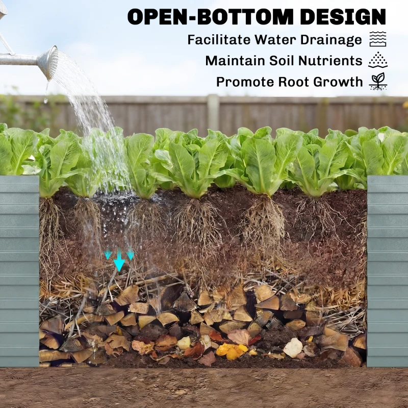 Outsunny zestaw dwóch ocynkowanych podwyższonych grządek, 180 x 90 x 60 cm, metalowe grządki z bezpiecznymi krawędziami, srebrny