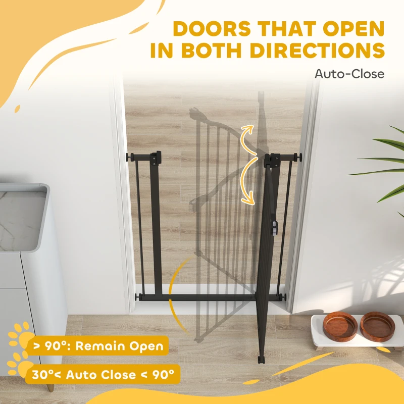 PawHut Pressure Fit Dog Stair Gate No Drilling Safety Gate Auto Close for Doorways, Hallways, 74-80cm Adjustable, 94cm Tall, Black
