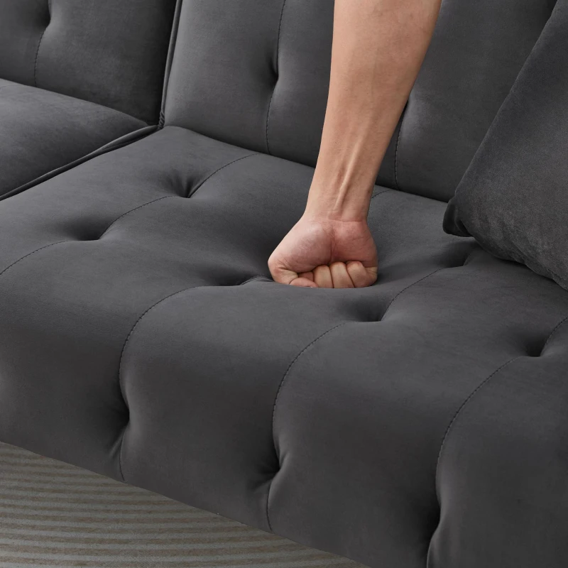 Divano-letto 2 posti, rivestimento in velluto, piedi dorati, 178x82x70 cm, Grigio