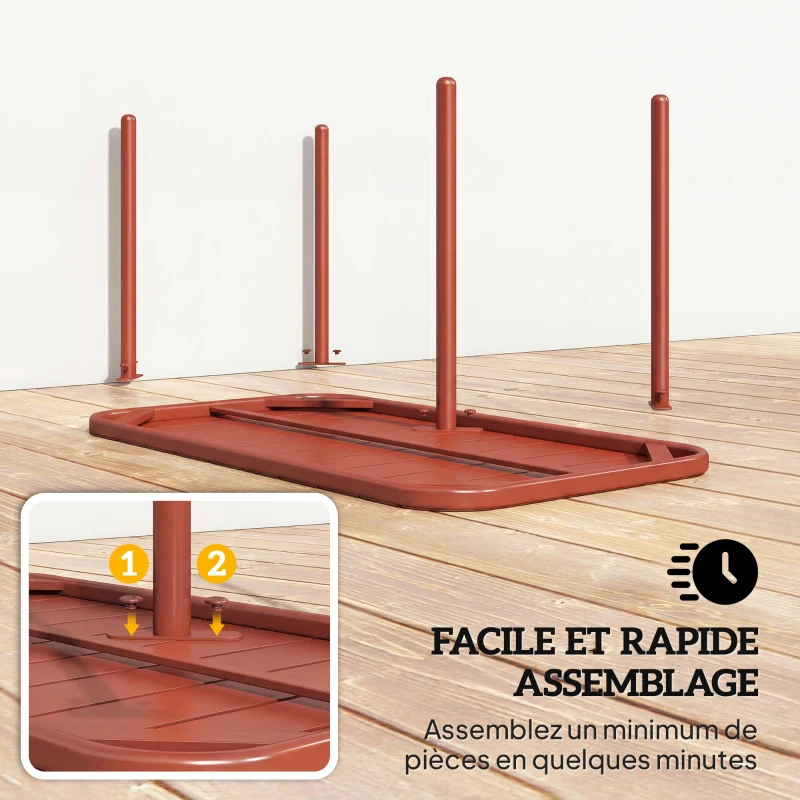 Outsunny Table Basse de Jardin en Acier Galvanisé, Plateau à Lattes, Table Rectangulaire aux Angles Arrondis, 90x50x43cm, Rouge
