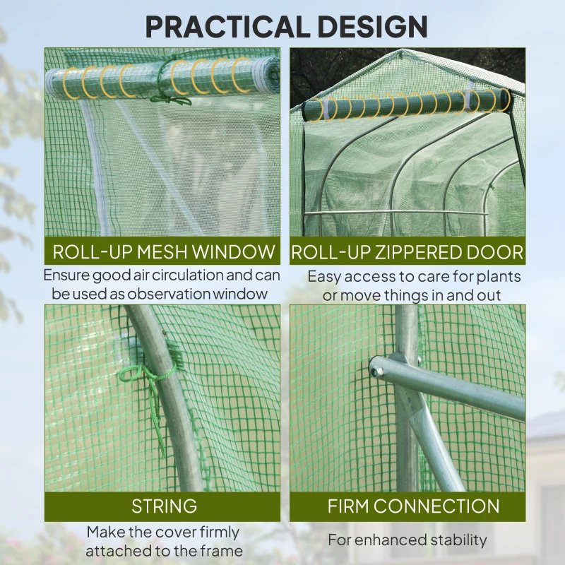 Outsunny 3 x 2m Walk-in Polytunnel Greenhouse with Windows and Door, Outdoor Plant Shelter for Garden, Backyard