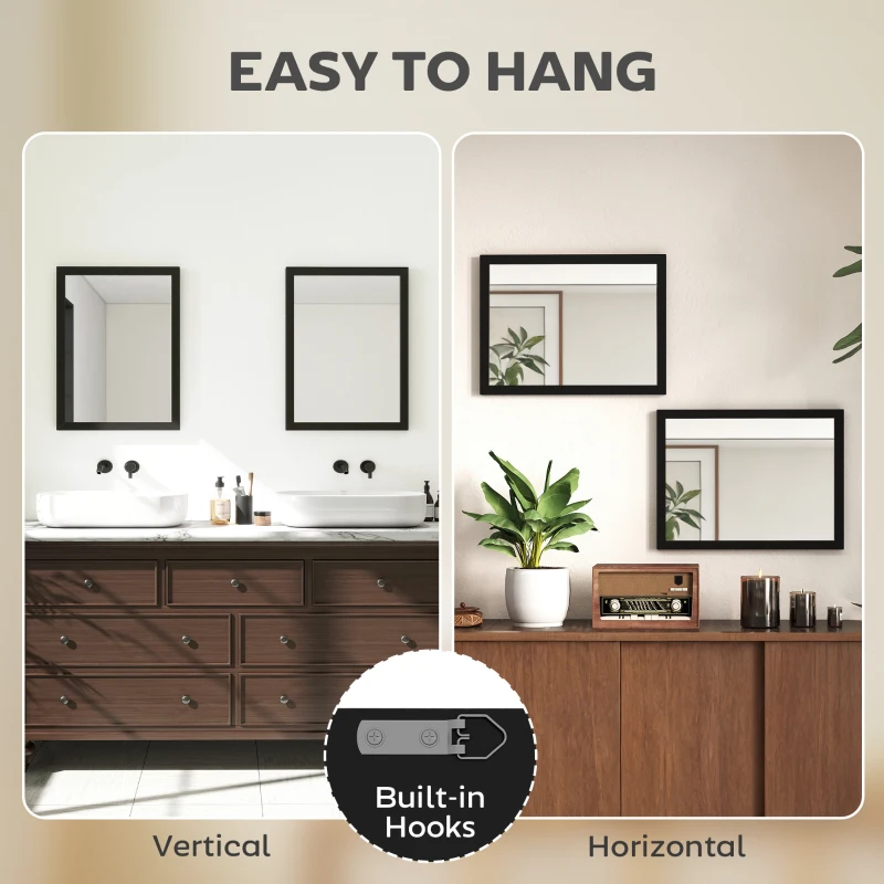 HOMCOM Wall Bathroom Mirror, 30 x 40 cm Wall-Mounted Mirror for Living Room, Bedroom, Hallway, Set of 2, Black