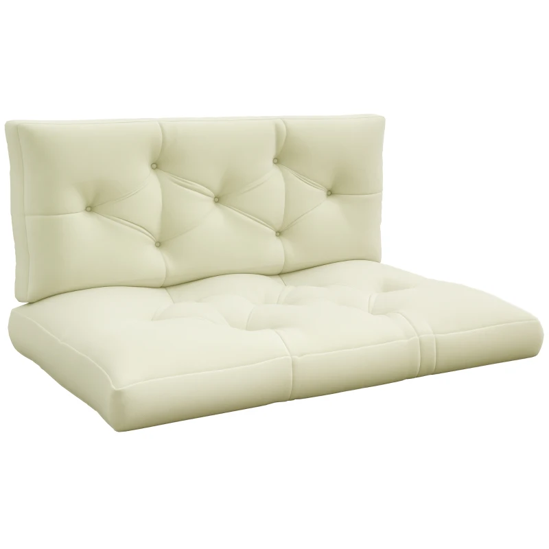 Outsunny Cojines de Jardín Set de 2 Piezas para Respaldo y Asiento con Relleno Grueso, Cojines de Exterior en Poliéster para Sofás y Palés, Crema