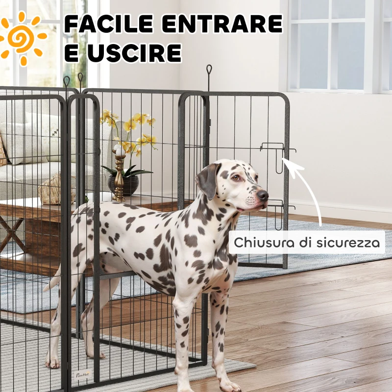 PawHut Recinto per Cani Pieghevole in Acciaio con Picchetti per Interni ed Esterni, 68 x 100 cm, 12 Pannelli, Nero