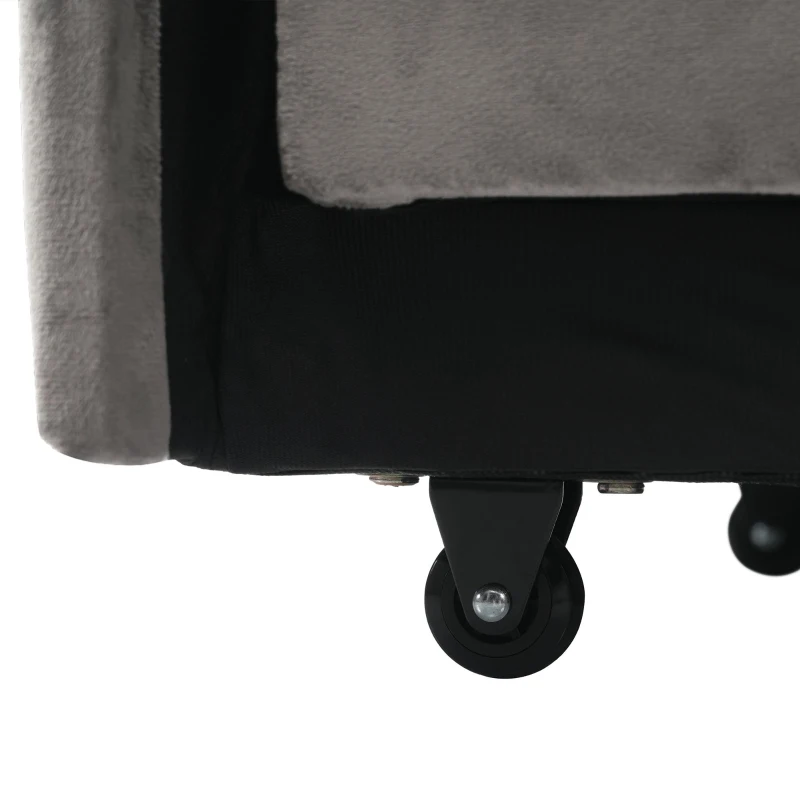 Divano letto estraibile 3-in-1, con portabicchieri e porta smartphone, rivestimento in velluto, struttura in metallo, 83x167x76 cm, Grigio scuro