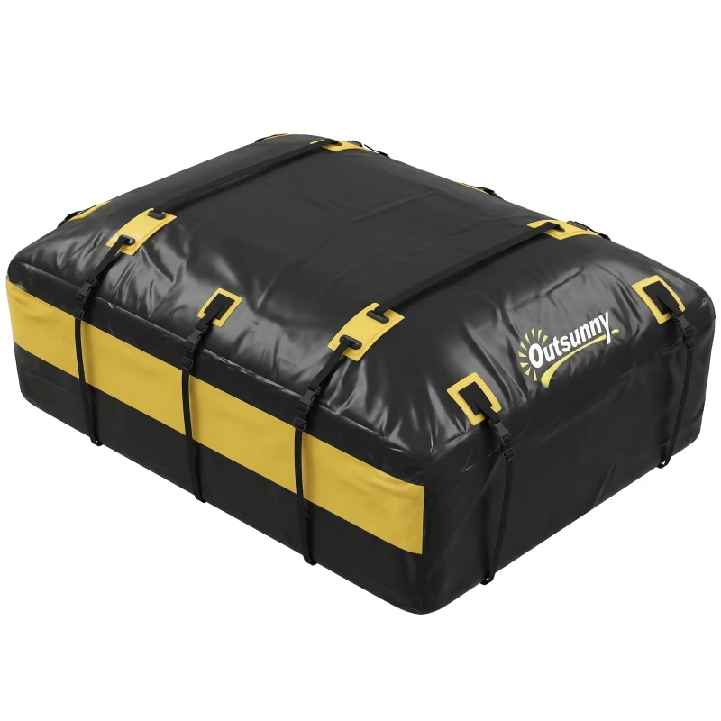 Outsunny Bolsa de Techo para Coche 594L Impermeable con 6 Correas Alfombrilla Antideslizante Ganchos para Vehículos Amarillo