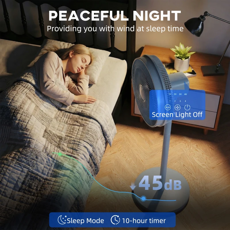 HOMCOM 40 cm Standing Fan, Cooling Floor Fan with 80° Oscillating, Adjustable Tilt and Height, 4 Speed, Remote Control, Grey