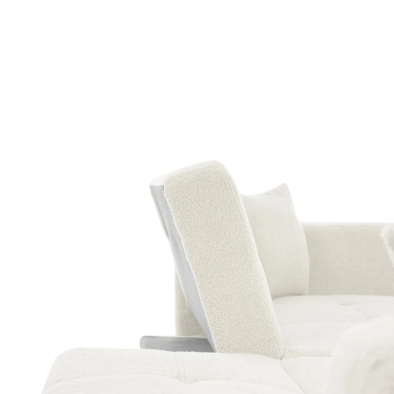 Divano letto con funzione letto, schienale regolabile, gambe dorate, rivestimento in sherpa, 175x64x72 cm, Bianco